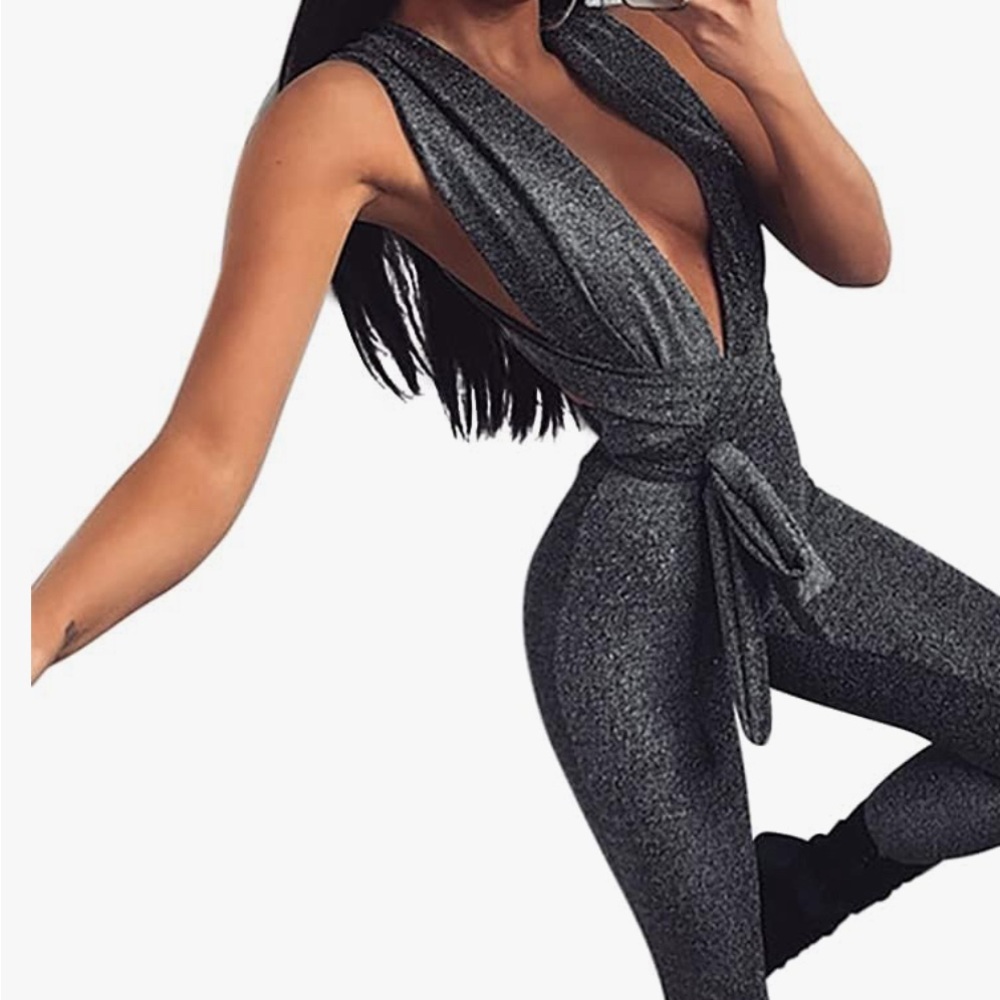 Glitter Sparkle Gray Silver Halter Jumpsuit size size small